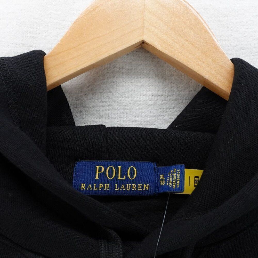 Polo Ralph Lauren Men's Slim Fit Checked Big Pony Logo Fleece Hoodie Black XL - Picture 11 of 15